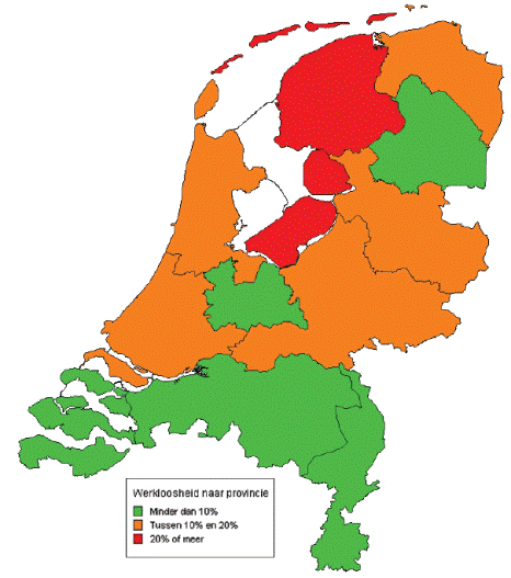 Werkloosheid naar woonprovincie