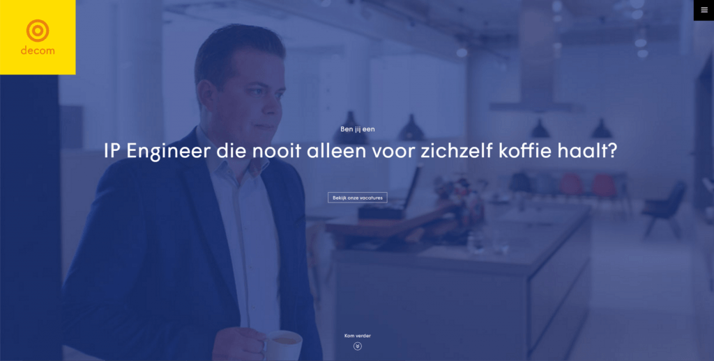 Recruitment website met als positionering “de vrolijke vakspecialist” (Decom Technology People)