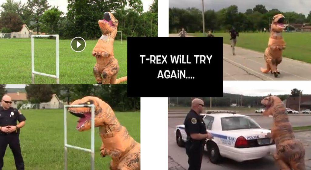 Humor: vrouwelijke T-Rex moet selectie bij de Amerikaanse politie uitleggen