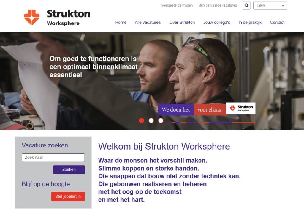 Bouwen kunnen ze bij Strukton (Worksphere), maar ook een recruitmentsite?