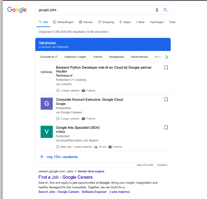 google for jobs in nederland