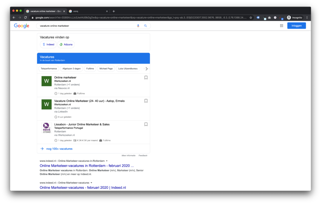 resultaten google for jobs in nederland