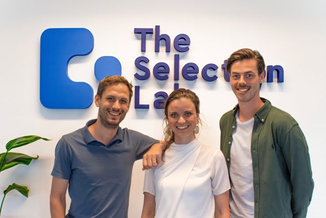 The Selection Lab-oprichters Joeri Everaers (COO), Lotte Welten (CEO), en Jordi Wippert (CTO).